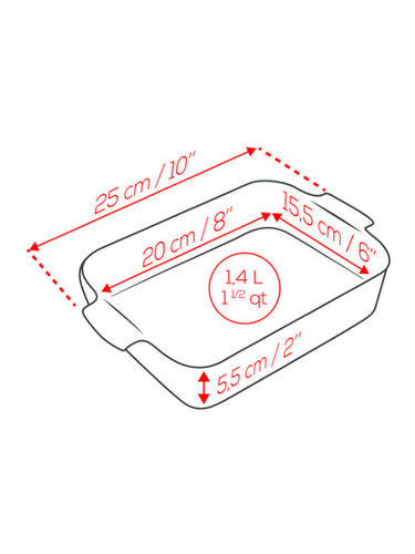 Measurements for Peugeot Red Appolia 10” Rectangular Ceramic Baker with Handles at Welcome Home in Annapolis