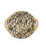 Hand-made ceramic vegetable bowl with chestnut brown leaf inlay design and handles.