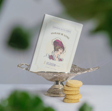 Makabi & Sons shortbread cookies shown with packaging