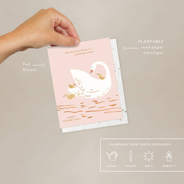 Seedlings - Mama Swan - Mother's Day Card With details: foil accents and plantable seed paper envelope