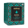 Box of Mina Nana Moroccan Nana Mint Herbal Tea with decorative teal patterns on a white background