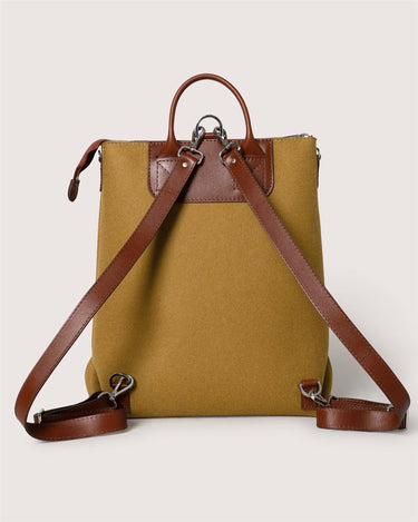Ochre wool backpack with brown leather handles