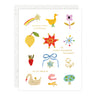 Colorful illustration of various objects with text on a white background
