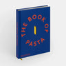 Cookbook titled, “The Book of Pasta” by Phaidon. Solid blue background with orange and yellow lettering. 