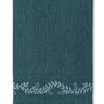 Peacock blue linen napkin with floral vine embroidery